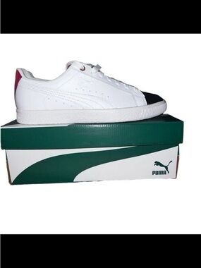 Puma White Leather Sneaker with Black Toe and Pink Heel